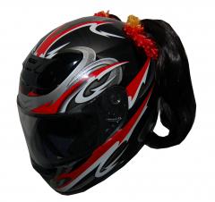 Black Motorcycle Helmet Pigtails